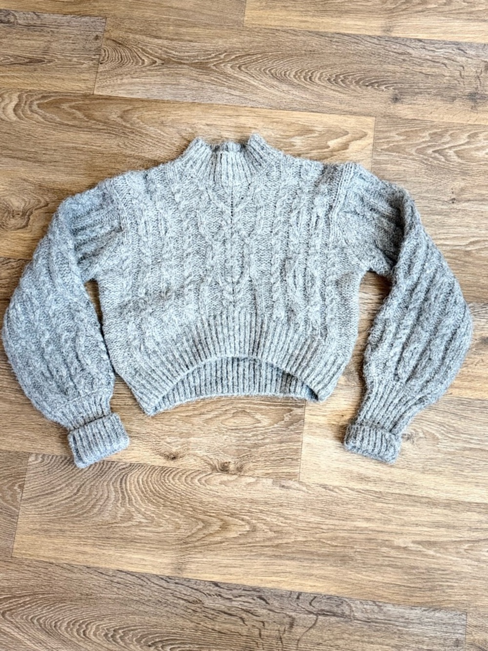 Forever 21 Heather Gray Cable Knit Cropped Turtleneck Sweater